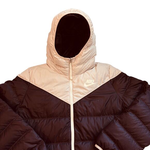 Nike Parka Puffer Coat Womens XL Purple Hooded Windrunner Reversible Down Fill - Picture 3 of 10